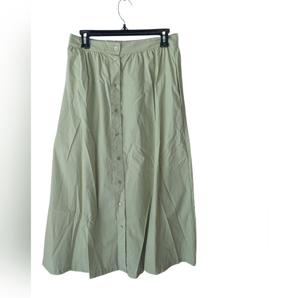 Mango MNG Light Green Pastel Button Down Midi‎ Skirt Size Large